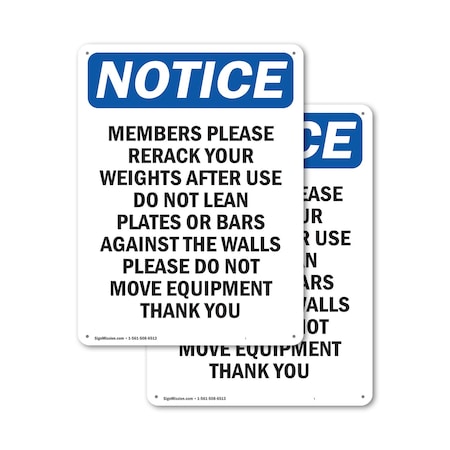 Signmission Members Please Rerack Your Weights, 12 in W x Rectangle, Plastic OS-2PACK-NS-P-1218-V-14204
